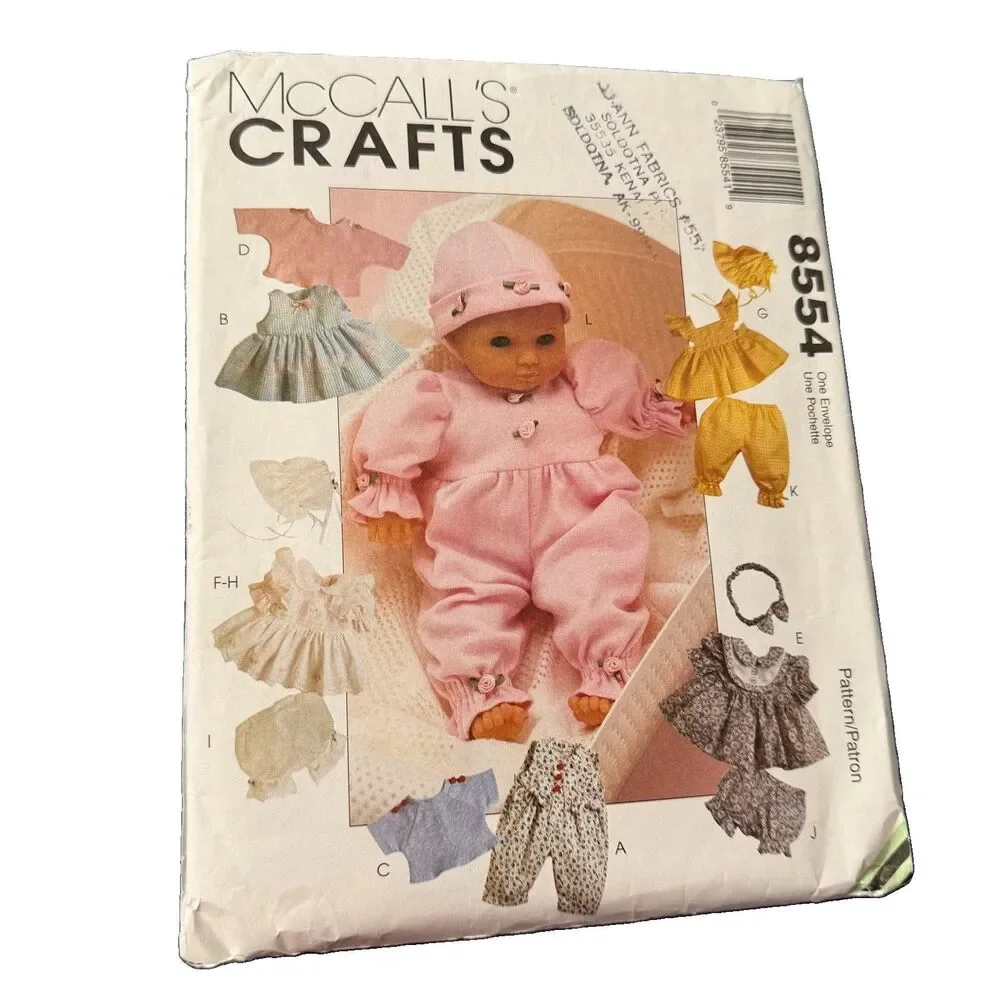 McCall's 8554 Crafts Doll Clothes Sewing Pattern Baby Dolls 8-16